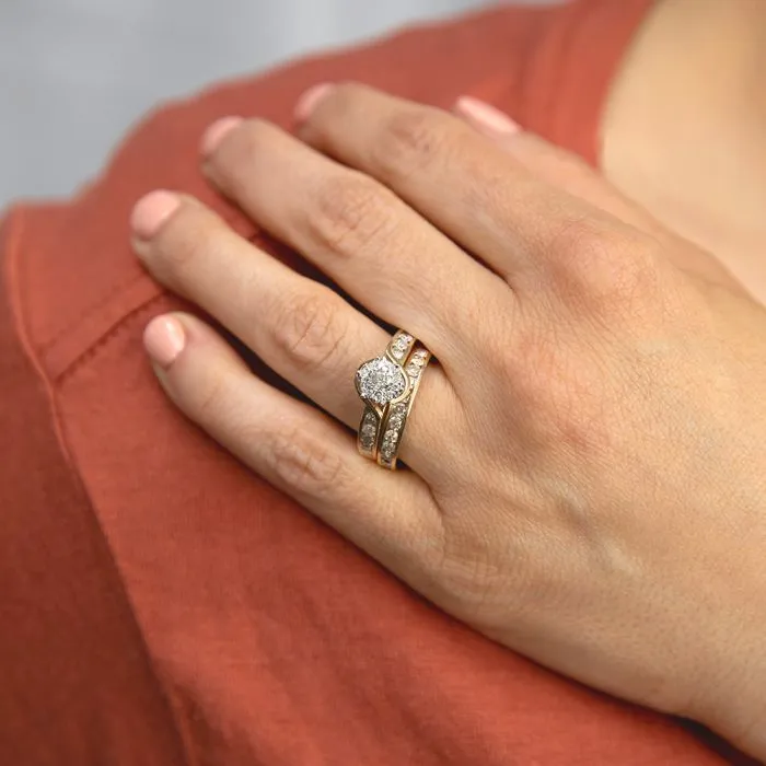 1 Carat Diamond 2 Ring Bridal Set in 9ct Yellow Gold