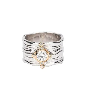 10k White and Yellow Gold Rocks n' Rivers Diamond 2 Piece Ring