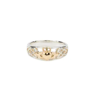 10k White and Yellow Gold Small Claddagh Ring