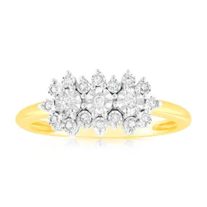 1/10 Carat Diamond Ring with 19 Round Brilliant Diamonds in 9ct Yellow Gold