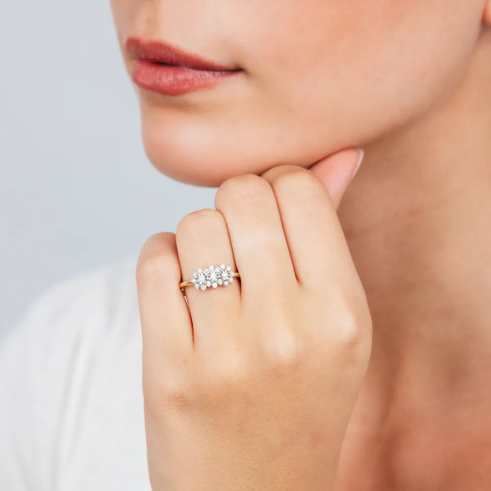 1/10 Carat Diamond Ring with 19 Round Brilliant Diamonds in 9ct Yellow Gold