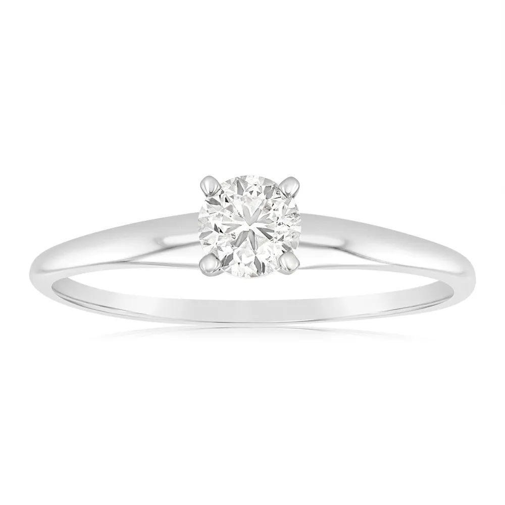 14ct White Gold Solitaire Ring With 50 Point Brilliant Cut Diamond