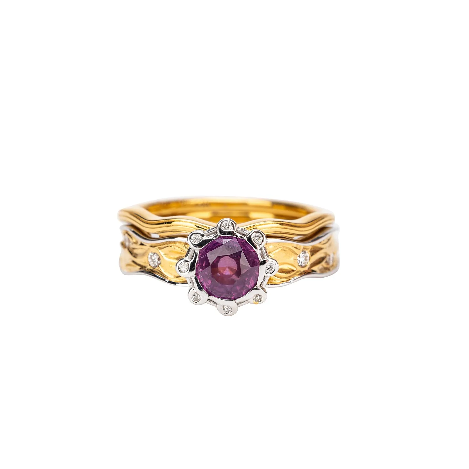 14k Gold Rocks n' Rivers Pink Sapphire  3 Piece Ring