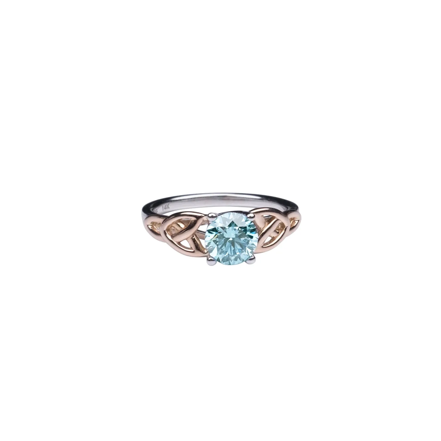 14k White and Rose Gold 1.2ct Blue Moissanite Trinity Ring