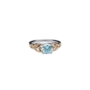 14k White and Yellow Gold 1.2ct Blue Moissanite Trinity Ring