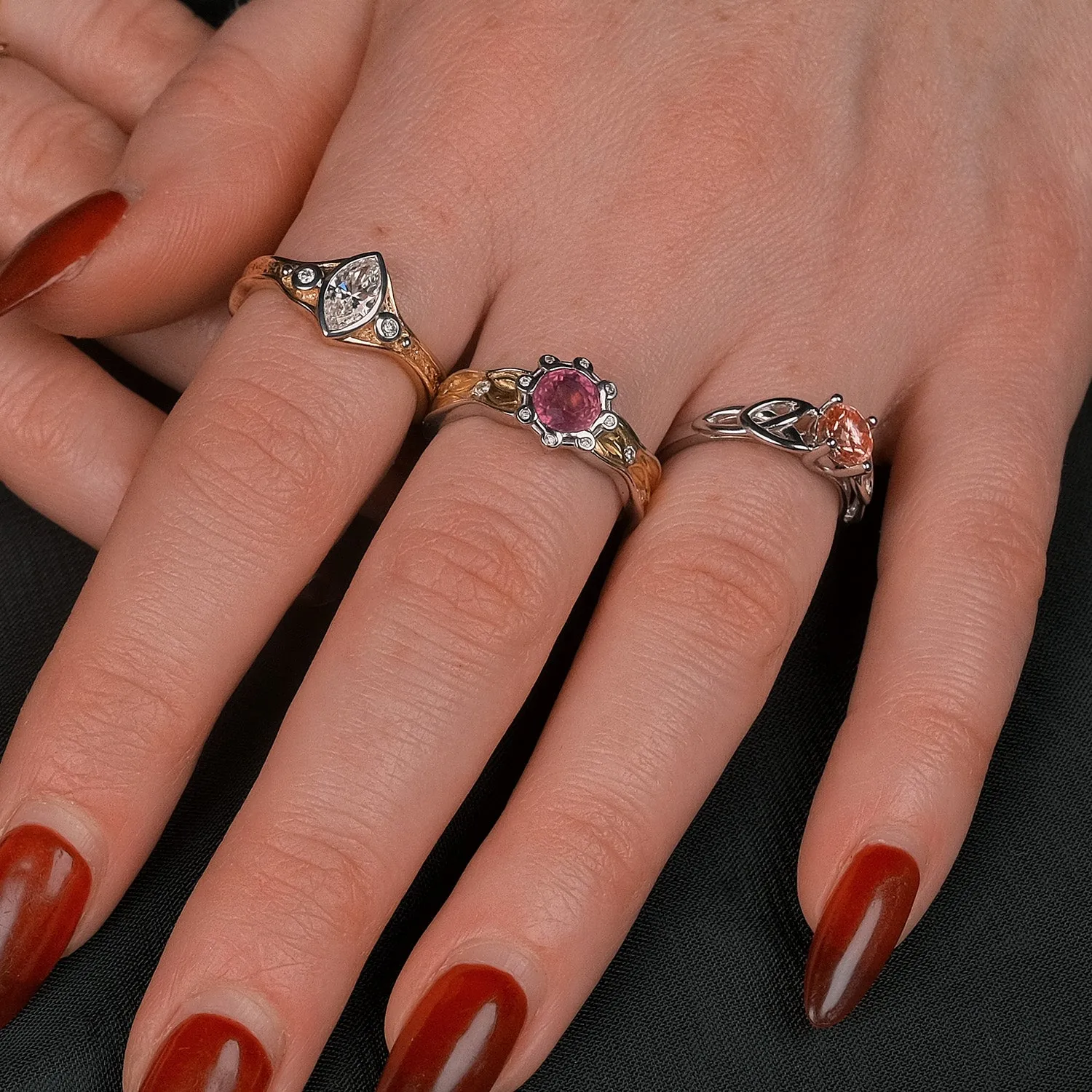 14k White Gold Certified Lab Grown Pink Diamond Celtic Trinity Ring
