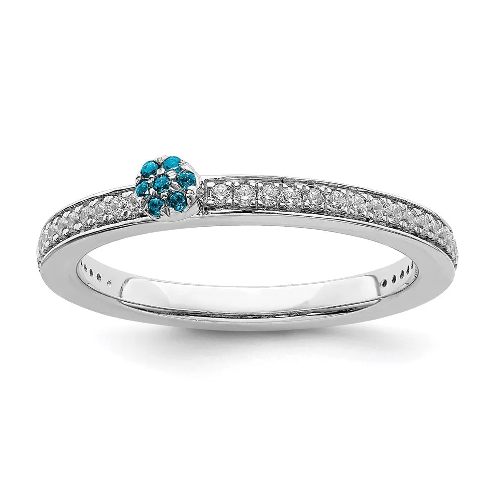 14k White Gold Stackable Expressions Blue Topaz and Diamond Ring | SK2087