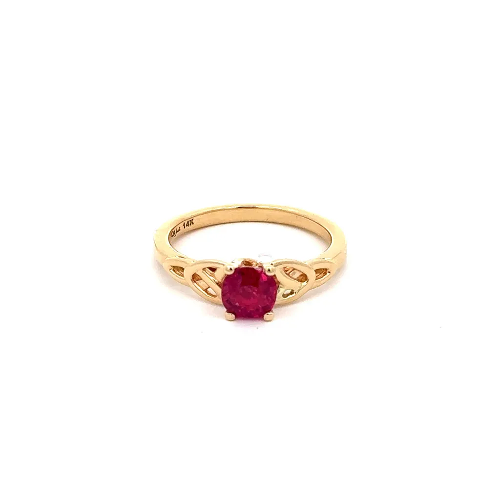 14k Yellow Gold with Cushion Cut 1.12ct AIG Certified Mozambique Ruby Trinity Ring