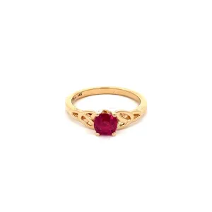 14k Yellow Gold with Cushion Cut 1.12ct AIG Certified Mozambique Ruby Trinity Ring