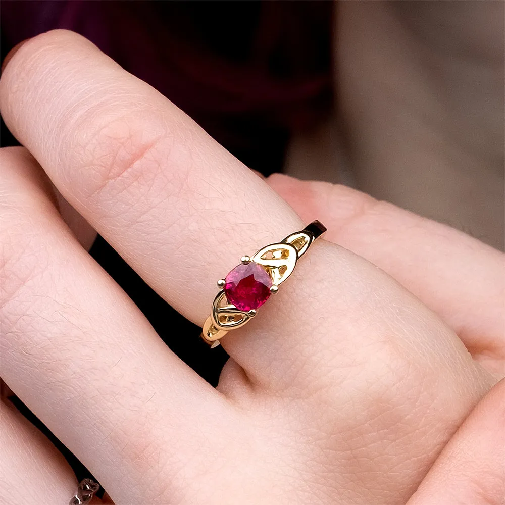 14k Yellow Gold with Cushion Cut 1.12ct AIG Certified Mozambique Ruby Trinity Ring
