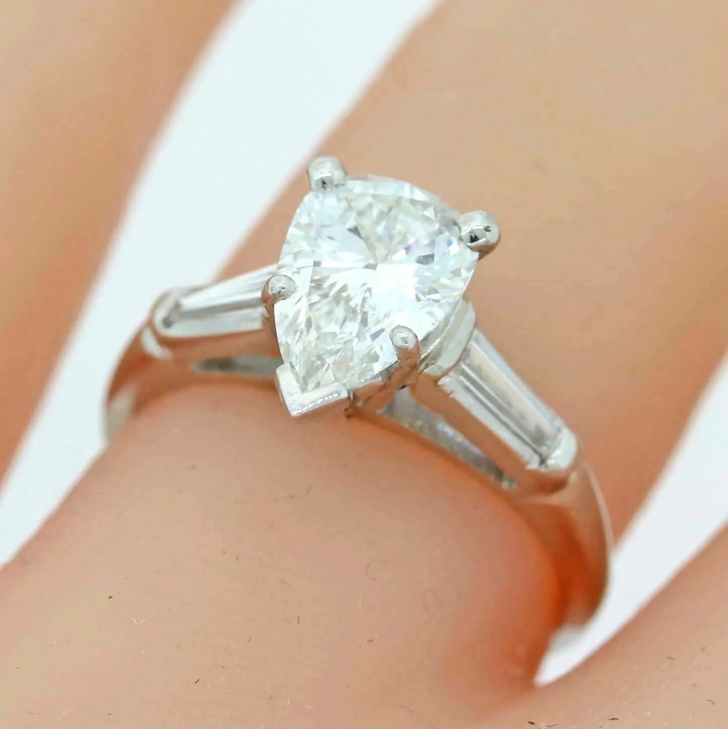 1.51ct Pear Shape Platinum Tapered Baguette 1.61ctw GIA Diamond Engagement Ring
