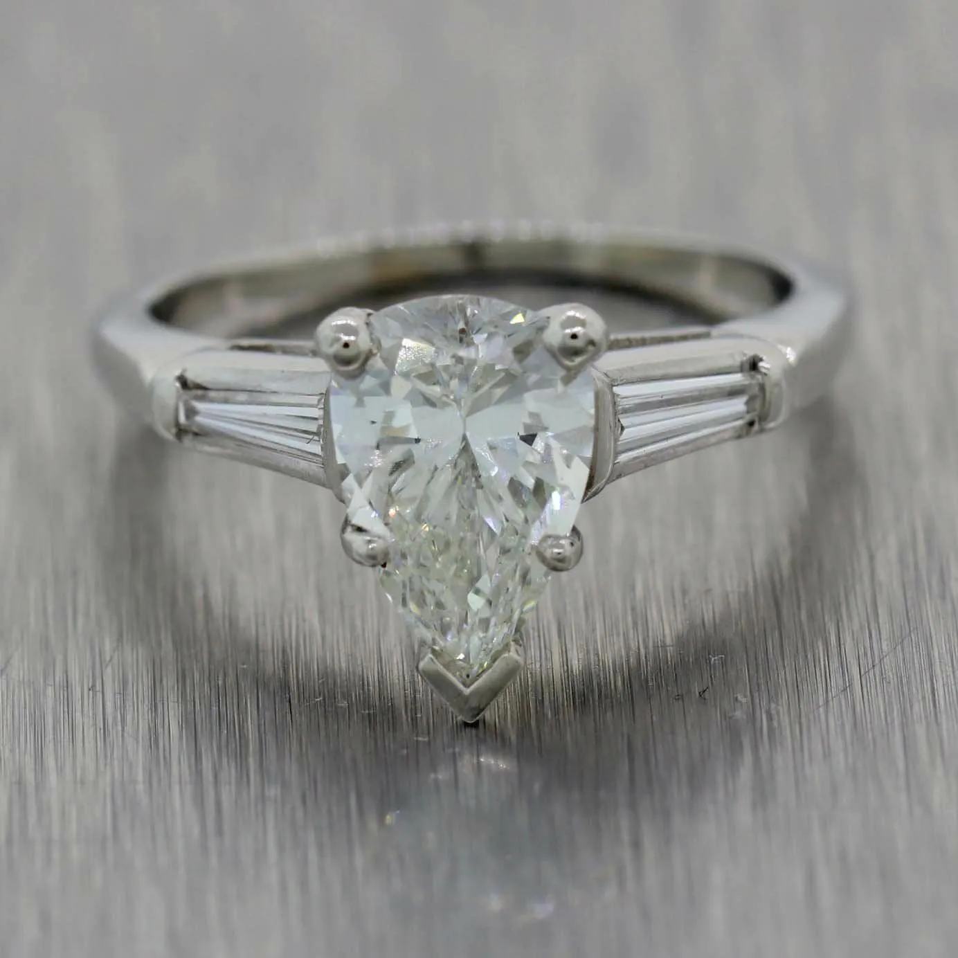 1.51ct Pear Shape Platinum Tapered Baguette 1.61ctw GIA Diamond Engagement Ring