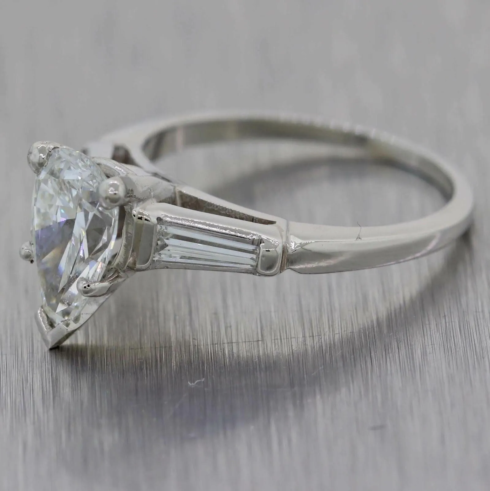 1.51ct Pear Shape Platinum Tapered Baguette 1.61ctw GIA Diamond Engagement Ring
