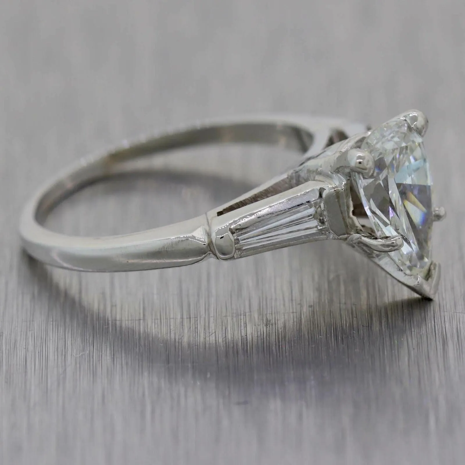 1.51ct Pear Shape Platinum Tapered Baguette 1.61ctw GIA Diamond Engagement Ring