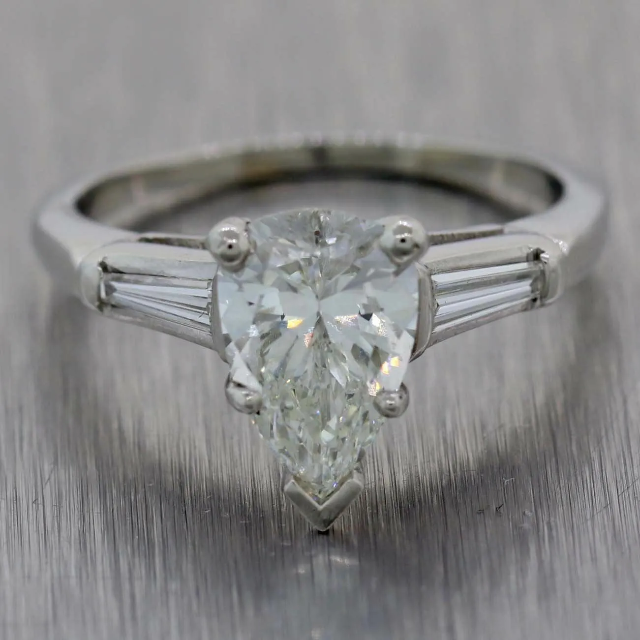 1.51ct Pear Shape Platinum Tapered Baguette 1.61ctw GIA Diamond Engagement Ring