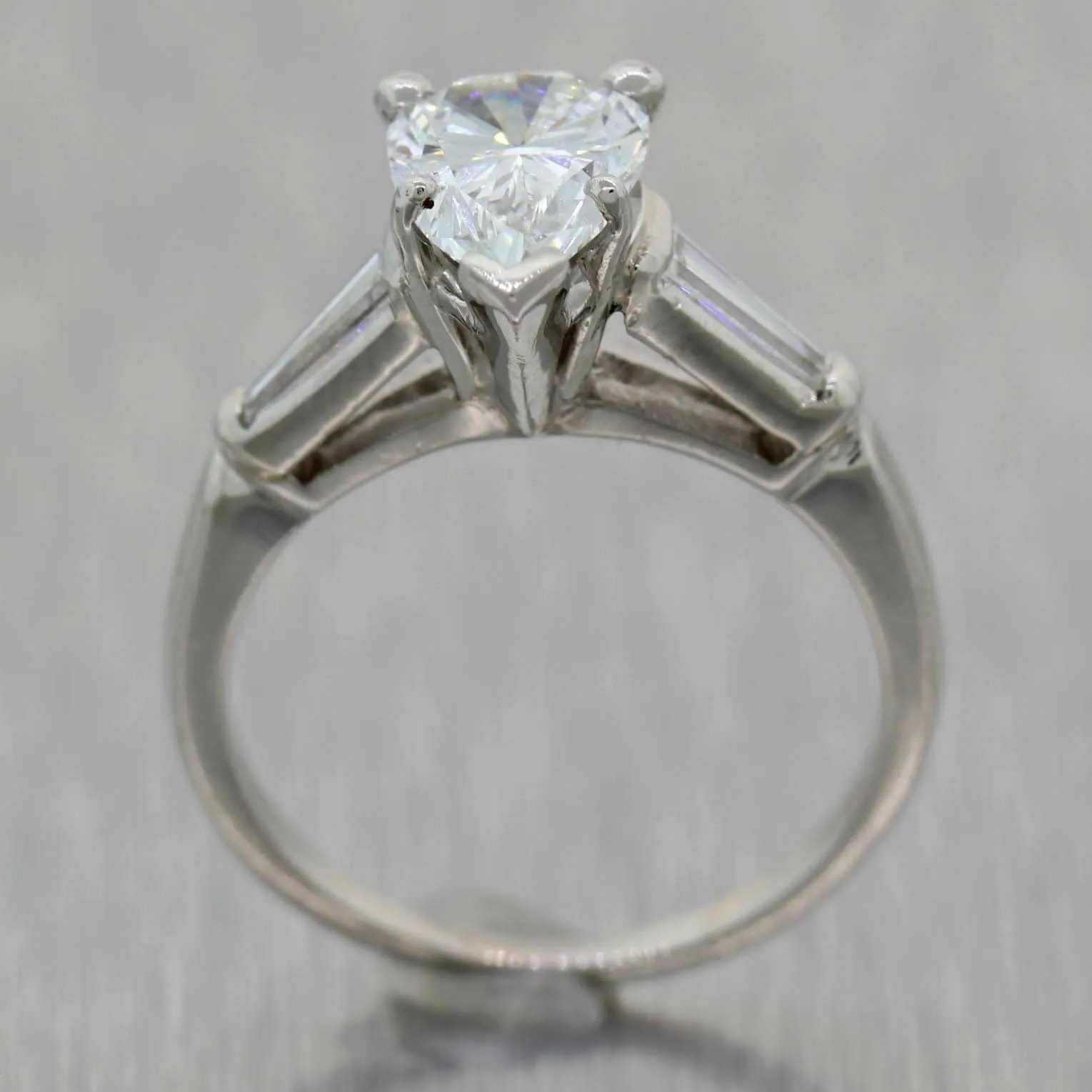 1.51ct Pear Shape Platinum Tapered Baguette 1.61ctw GIA Diamond Engagement Ring