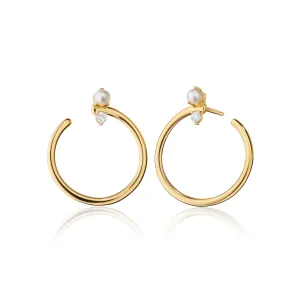 18K Yellow Gold Large "Galaxy Wrap Hoop" Earring with Pearl & White Diamond