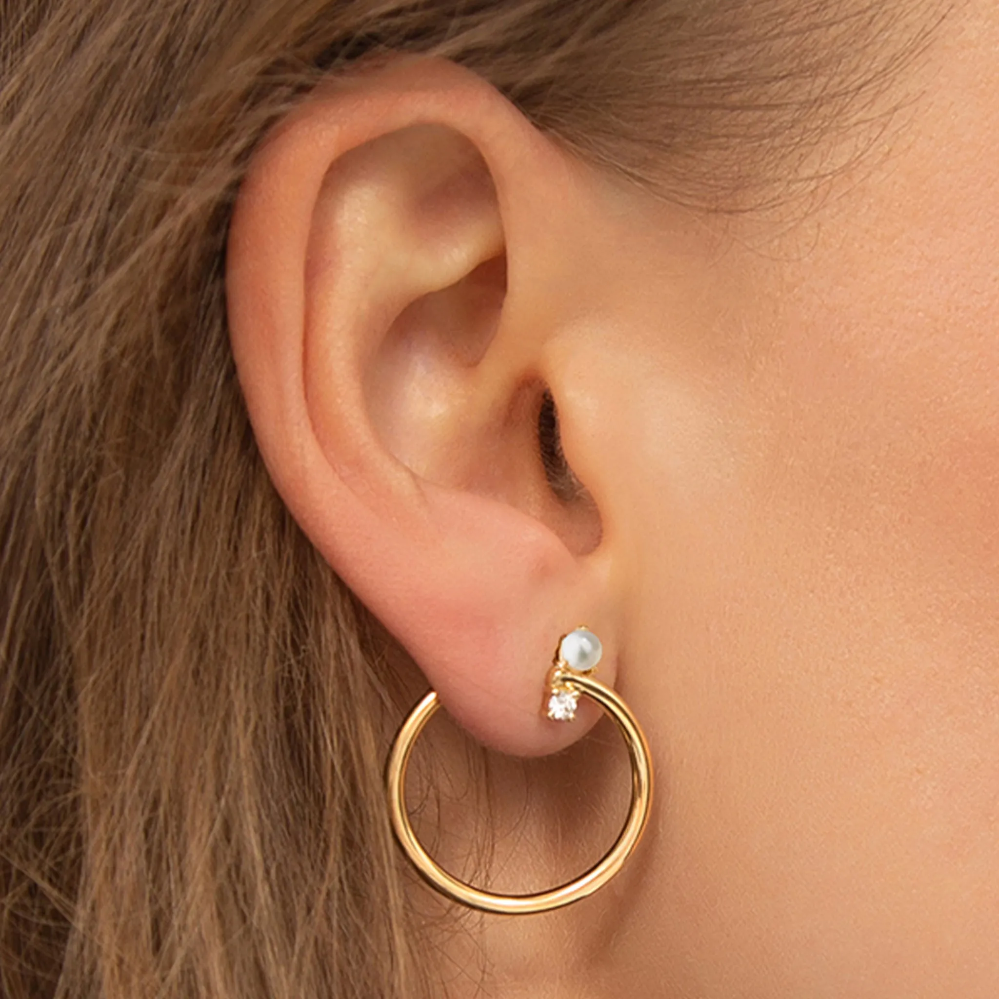 18K Yellow Gold Large "Galaxy Wrap Hoop" Earring with Pearl & White Diamond