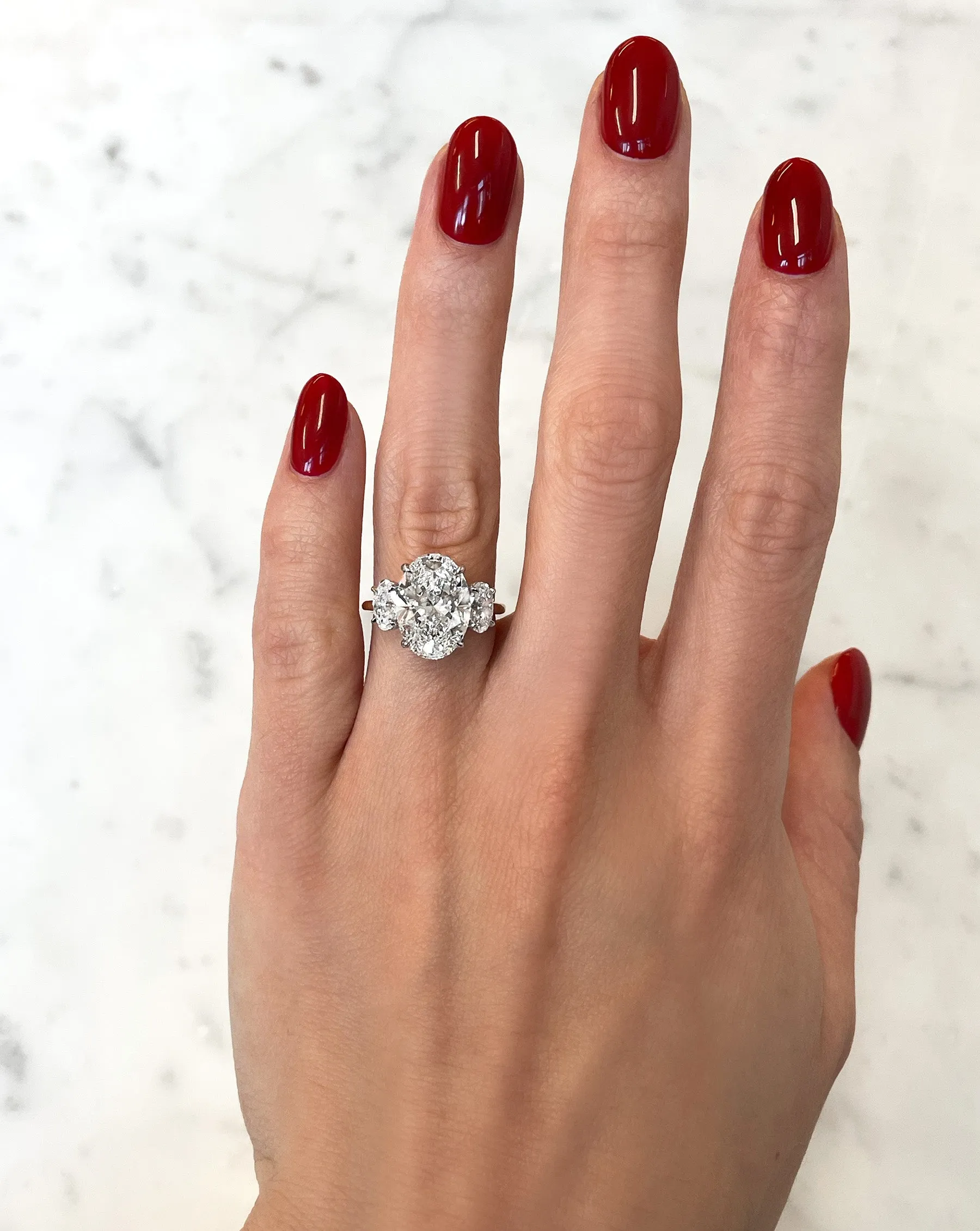 4.04 Lab Grown Oval Whisper Thin® Three Stone with Ovals