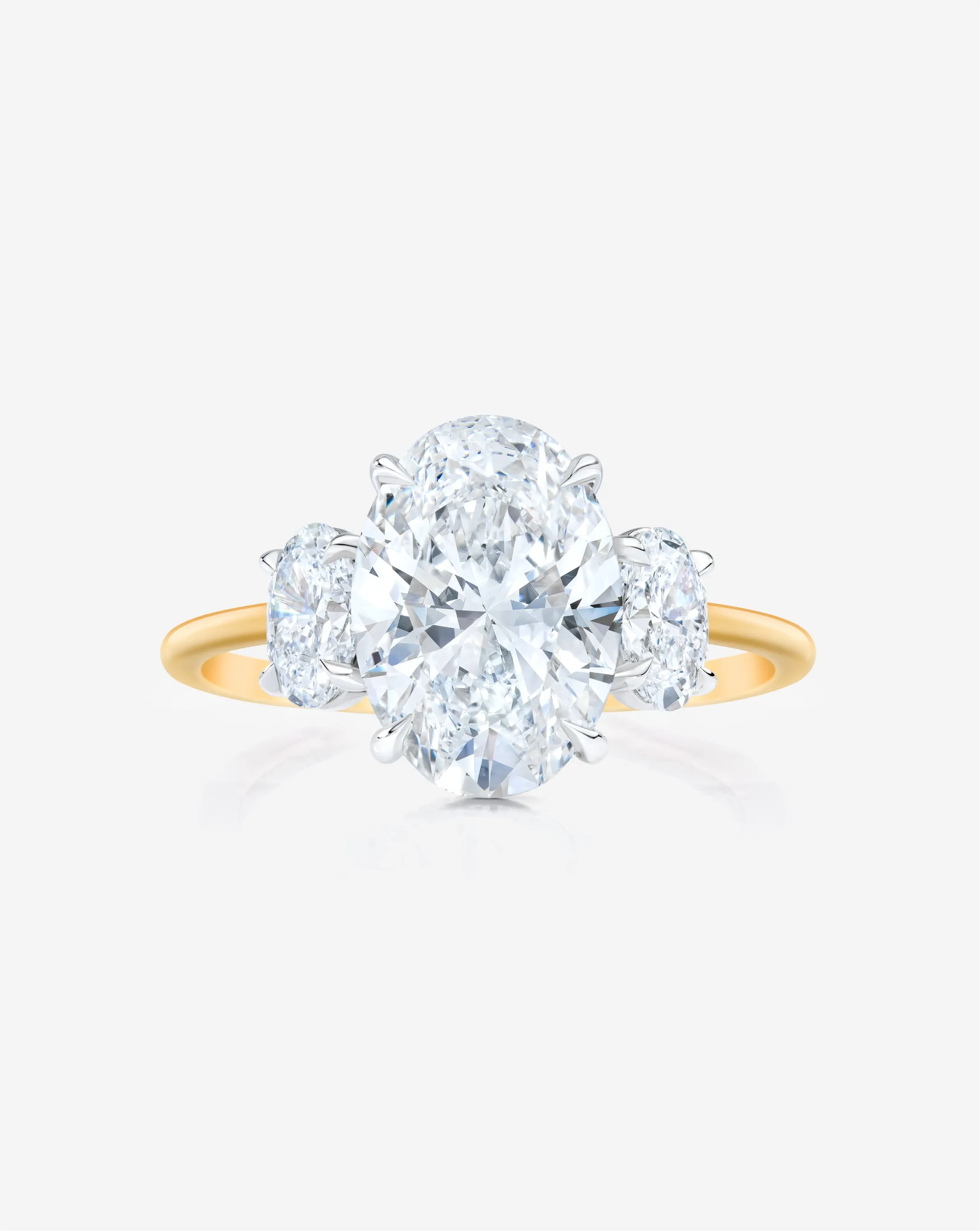 4.04 Lab Grown Oval Whisper Thin® Three Stone with Ovals