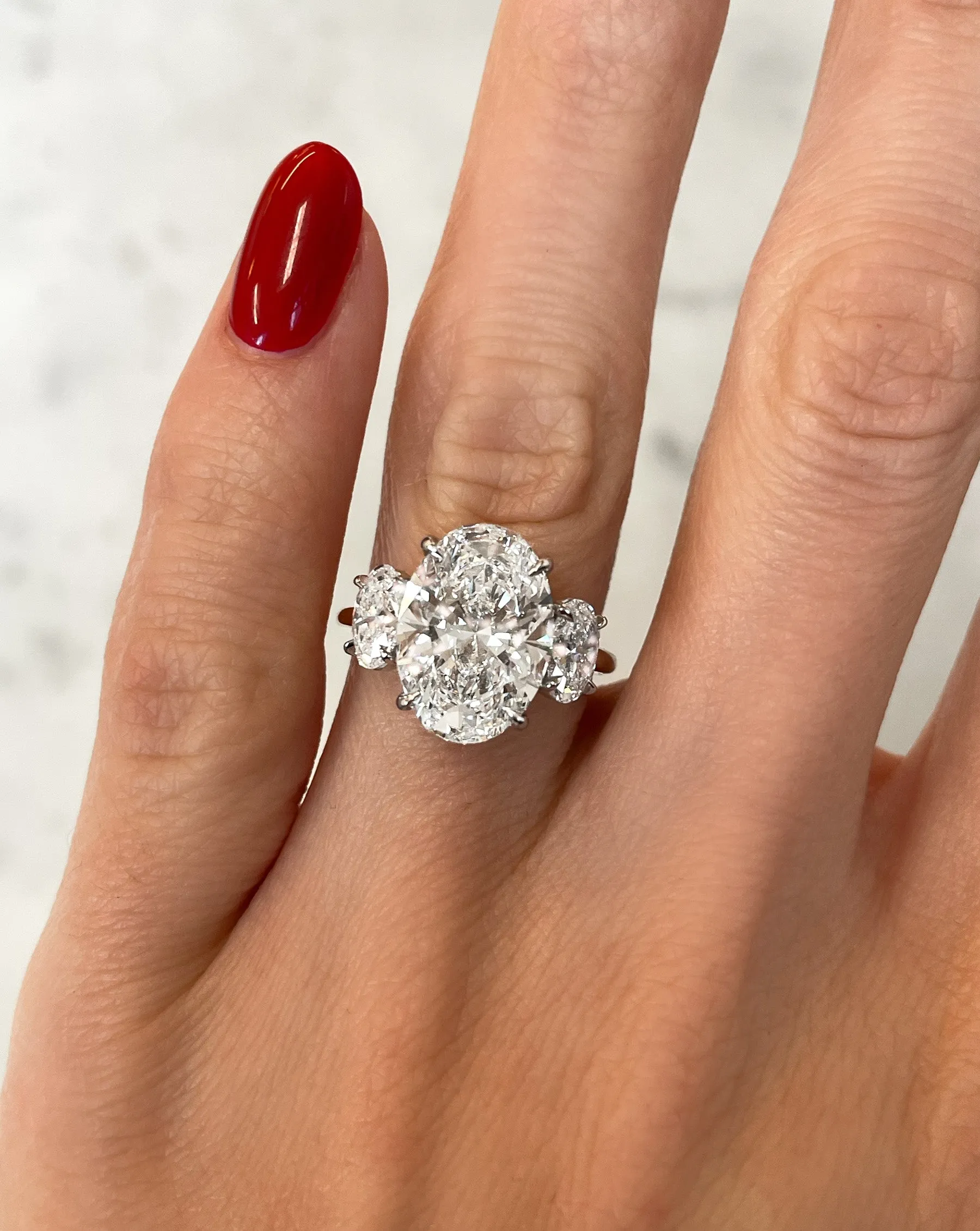 4.04 Lab Grown Oval Whisper Thin® Three Stone with Ovals