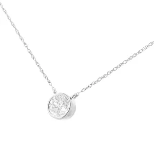 .925 Sterling Silver Round-Cut Diamond Bezel 18 Pendant Necklace