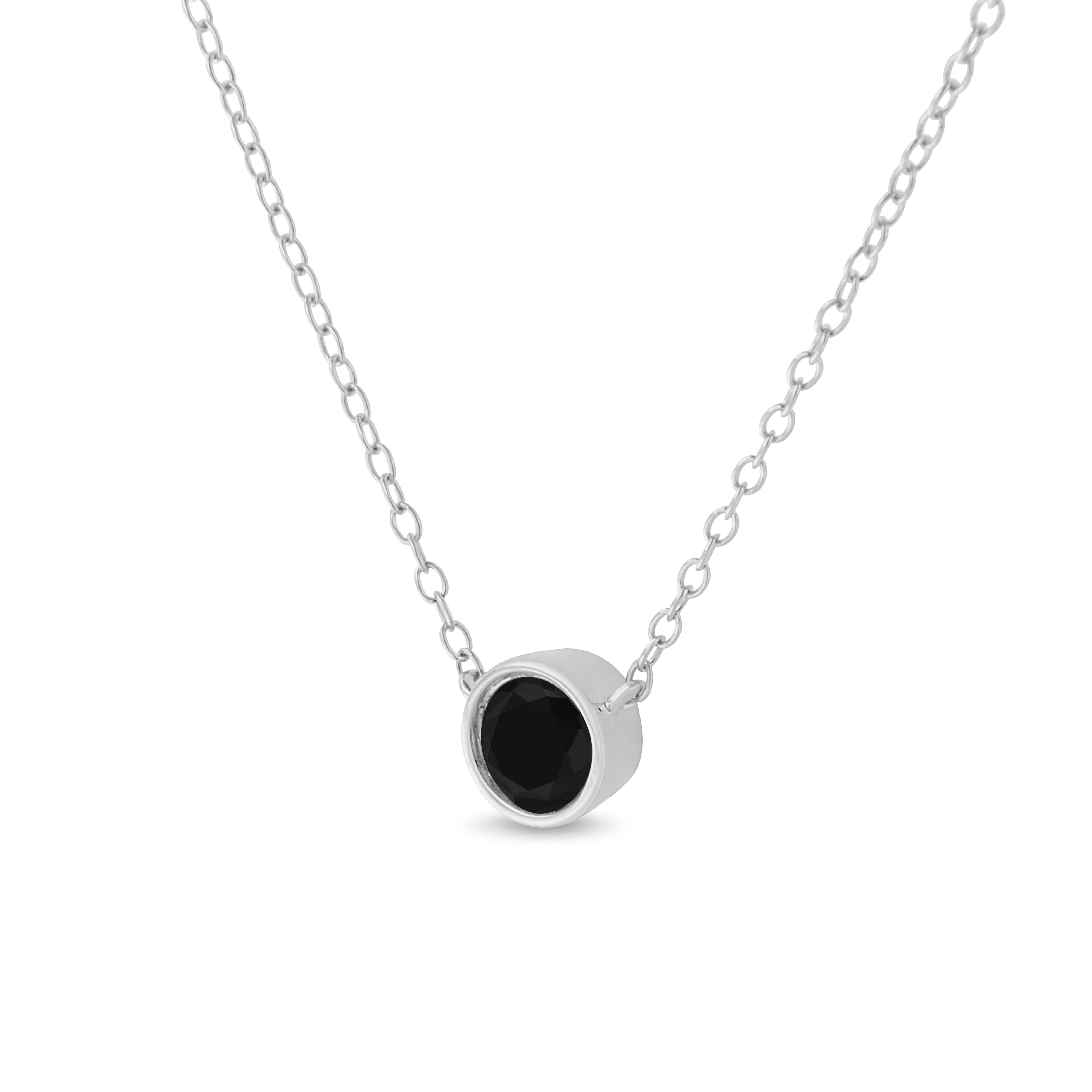 .925 Sterling Silver Treated Color Diamond Bezel Solitaire 18 Pendant Necklace
