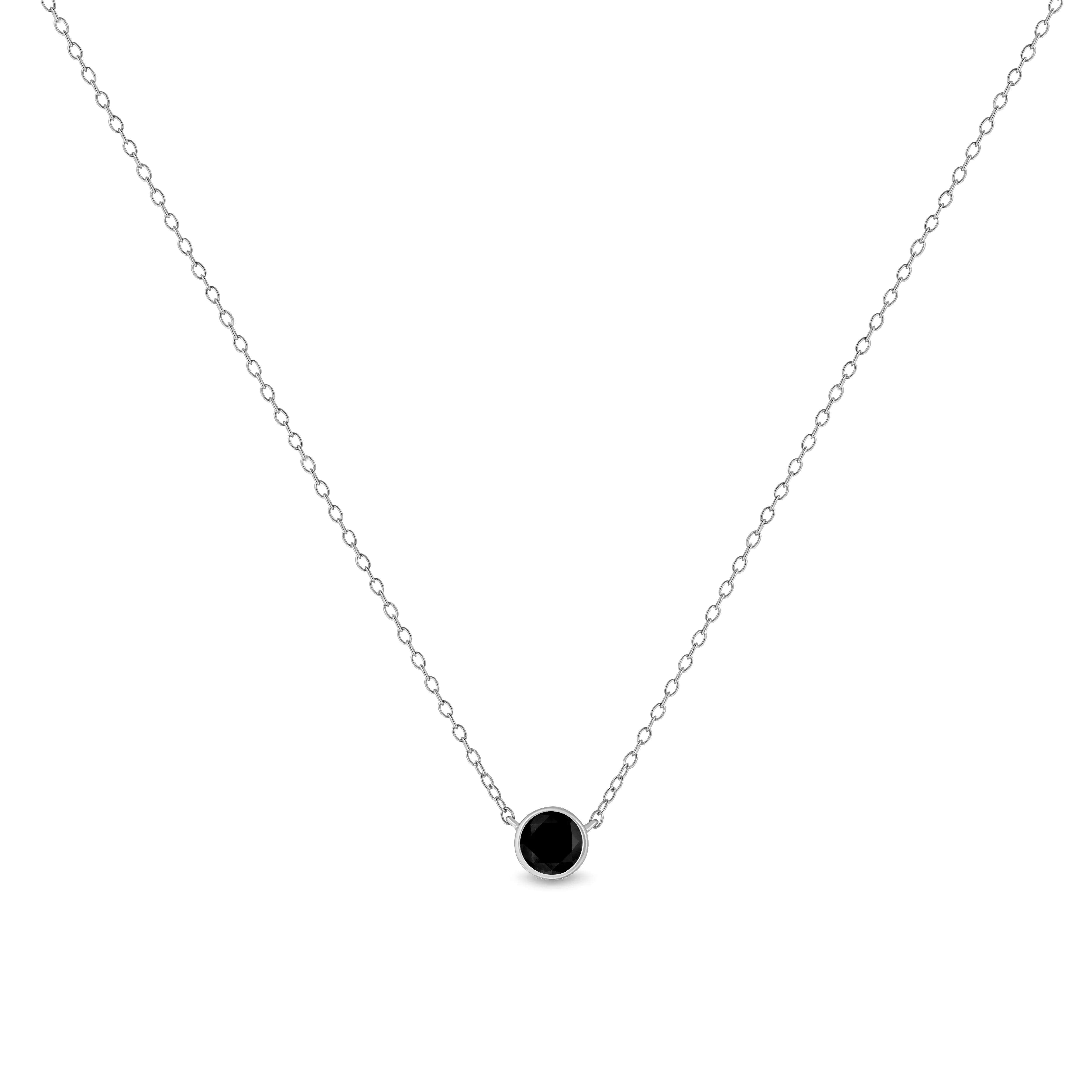.925 Sterling Silver Treated Color Diamond Bezel Solitaire 18 Pendant Necklace