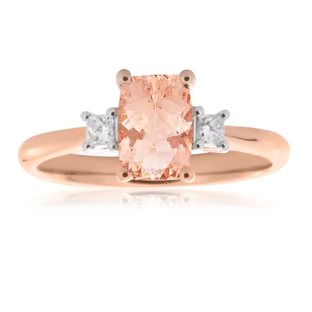 9ct Rose Gold 0.75ct Morganite and 0.10ct Diamond Ring