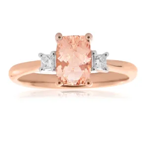 9ct Rose Gold 0.75ct Morganite and 0.10ct Diamond Ring