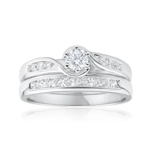 9ct White Gold 1/2 Carat Diamond 2 Ring Bridal Set With 16 Diamonds