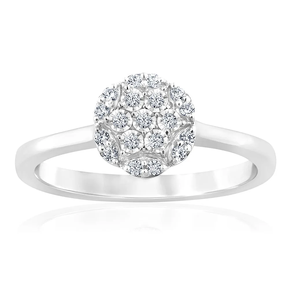 9ct White Gold Flower Shape Cluster Diamond Ring