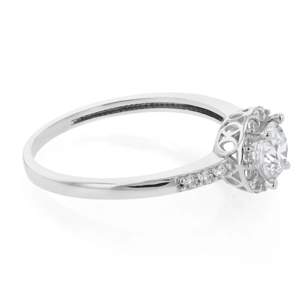 9ct White Gold Zirconia Halo Ring