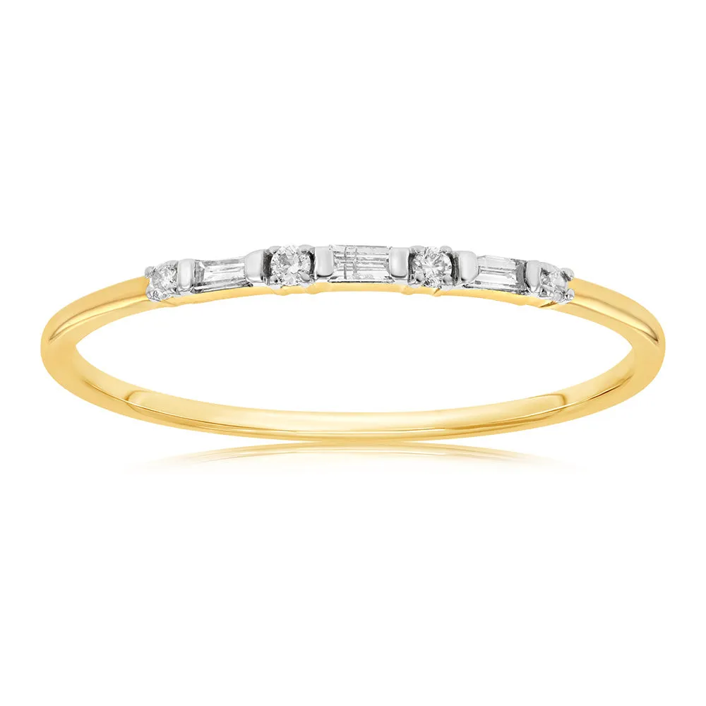 9ct Yellow Gold 0.10 Carat Diamond Eternity Ring with 4Brilliant & 3Baguette Diamonds