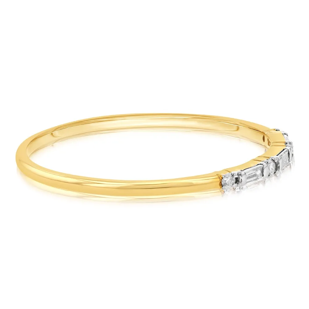 9ct Yellow Gold 0.10 Carat Diamond Eternity Ring with 4Brilliant & 3Baguette Diamonds
