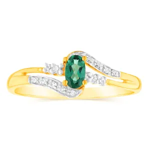 9ct Yellow Gold 0.26 Created Emerald & 14Cubic Zirconia Ring
