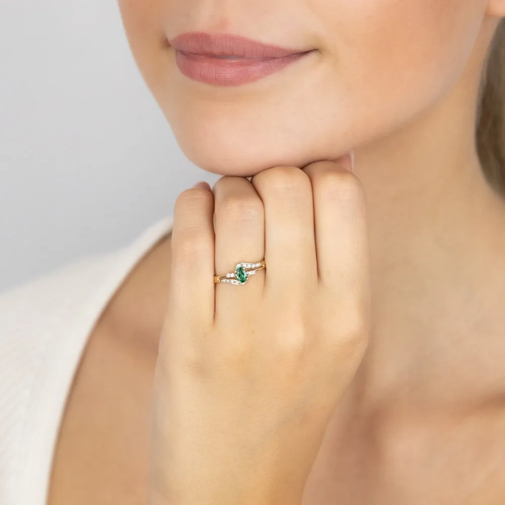 9ct Yellow Gold 0.26 Created Emerald & 14Cubic Zirconia Ring