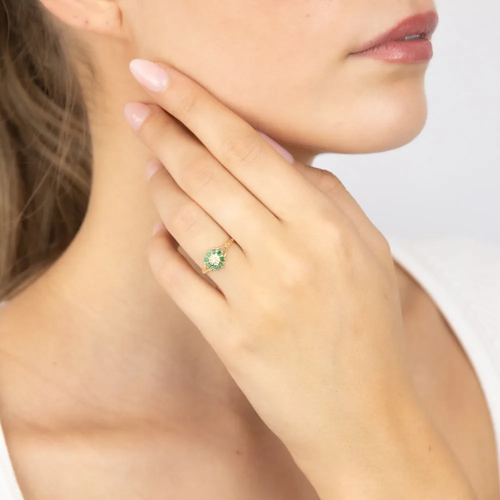 9ct Yellow Gold 0.45 Carat Natural Emerald & Diamonds Ring