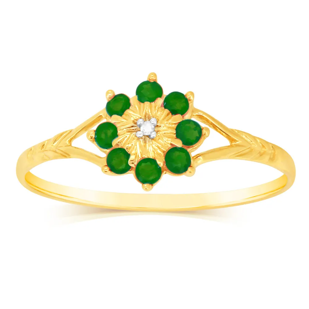 9ct Yellow Gold 0.45 Carat Natural Emerald & Diamonds Ring