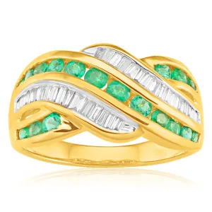 9ct Yellow Gold 0.73ct Natural Emerald and 0.30 Carat Diamond Ring