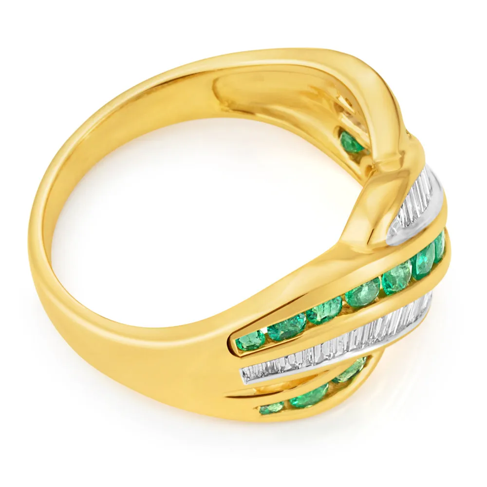 9ct Yellow Gold 0.73ct Natural Emerald and 0.30 Carat Diamond Ring