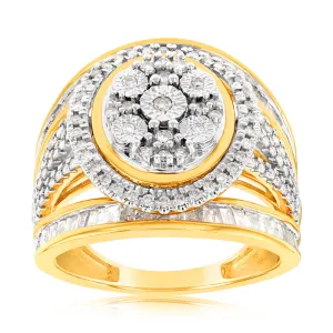 9ct Yellow Gold 1 Carat Diamond Oval Cushion Shape Cluster Dress Ring