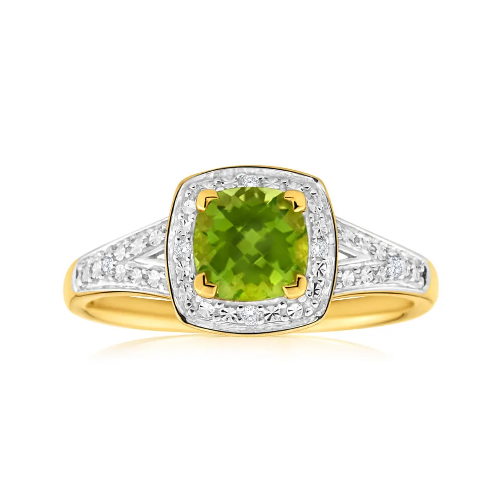 9ct Yellow Gold 1.13ct Peridot Diamond Ring