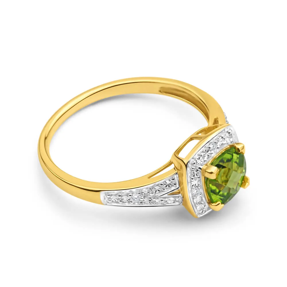 9ct Yellow Gold 1.13ct Peridot Diamond Ring