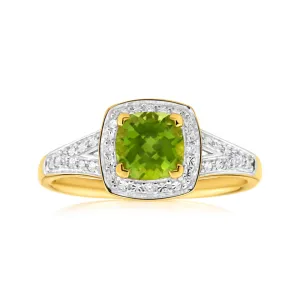 9ct Yellow Gold 1.13ct Peridot Diamond Ring
