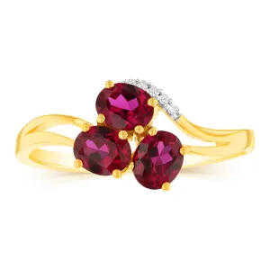 9ct Yellow Gold 1.19Ct Created Ruby & 5 Diamond Ring