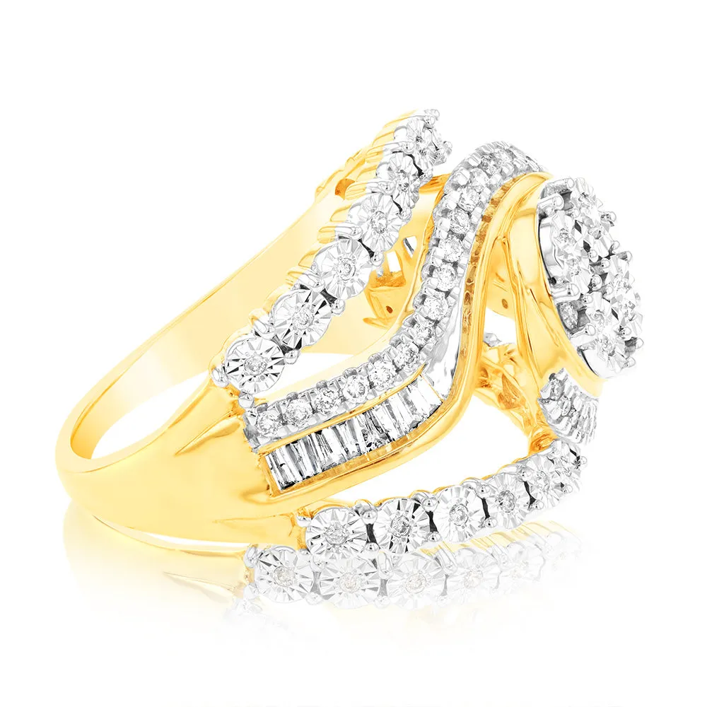 9ct Yellow Gold 1/2 Carat Diamond "Big Look" Dress Ring