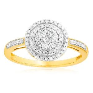 9ct Yellow Gold 1/2 Carat Halo Diamond Ring