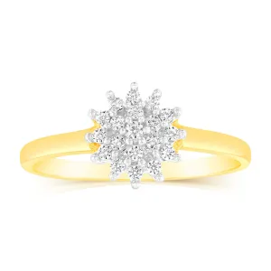 9ct Yellow Gold 19 Cubic Zirconia Flower Shaped Ring
