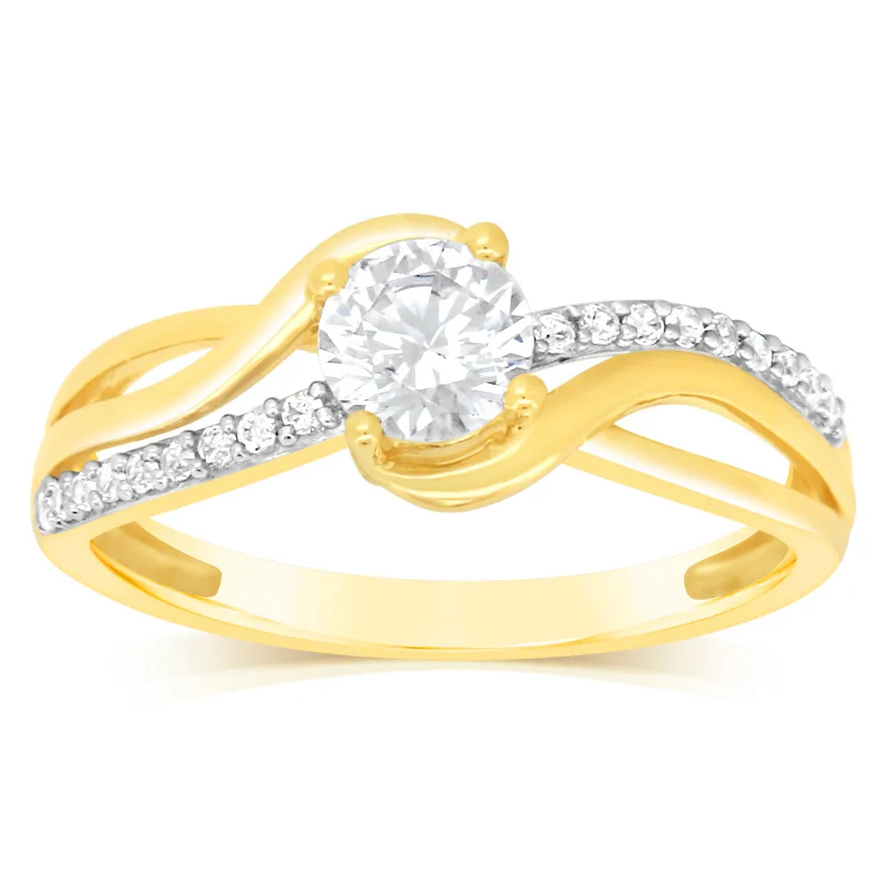 9ct Yellow Gold 19 Cubic Zirconia Ring